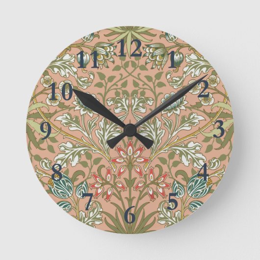 William Morris Hyacinth Blume Rose Runde Wanduhr (Vorderseite)