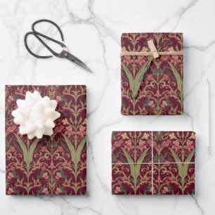 William Morris Hyacinth Blumiges bordeauxrotes Mus Geschenkpapier Set