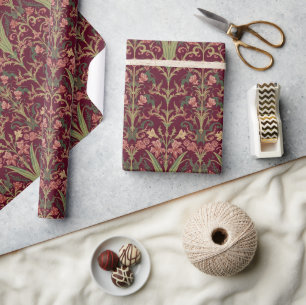 William Morris Hyacinth Blumiges burgunder Muster Geschenkpapier
