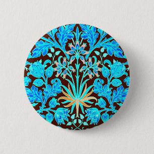 William Morris Hyacinth Print, Aqua und Brown Button