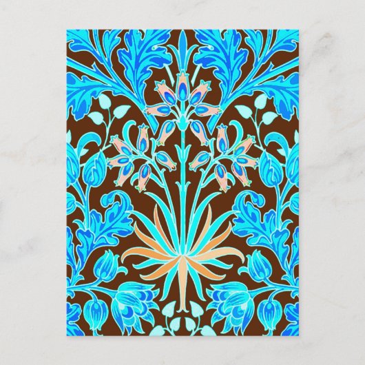 William Morris Hyacinth Print, Aqua und Brown Postkarte (Vorderseite)