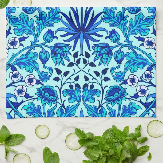 William Morris Hyacinth Print, Aqua und Türkis Geschirrtuch (Gefaltet)