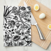 William Morris Hyacinth Print, Black, White & Grey Geschirrtuch (Viertel Falte)