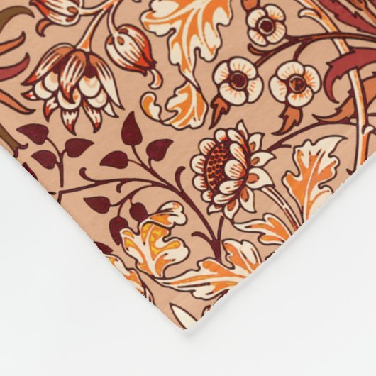 William Morris Hyacinth Print, Brown und Beige Fleecedecke (Ecke)