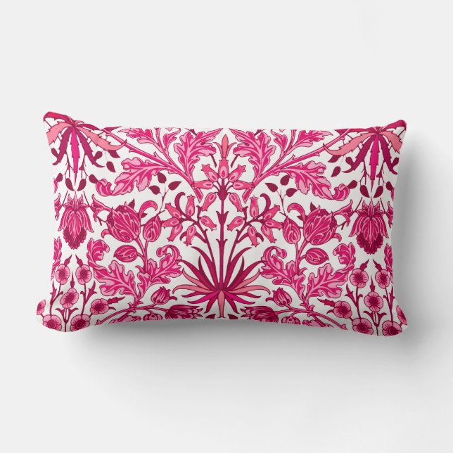 William Morris Hyacinth Print, Burgundy und Pink Lendenkissen (Vorderseite)
