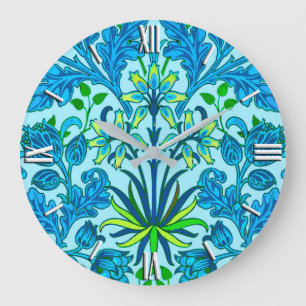 William Morris Hyacinth Print, Cerulean Blue Große Wanduhr