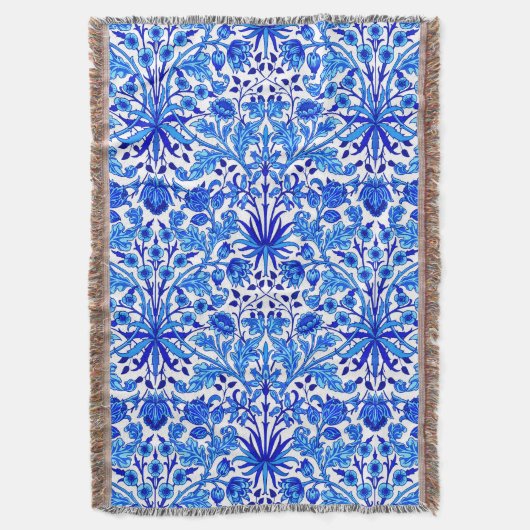 William Morris Hyacinth Print, Cobalt Blue & White Decke (Vorderseite Vertikal)