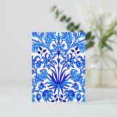 William Morris Hyacinth Print, Cobalt Blue & White Postkarte (Stehend Vorderseite)