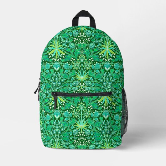 William Morris Hyacinth Print, Emerald Green Bedruckter Rucksack (Vorderseite)