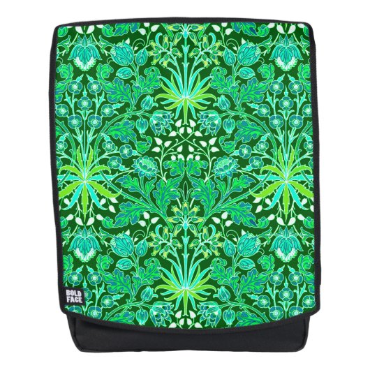 William Morris Hyacinth Print, Emerald Green Rucksack (Vorderseite)