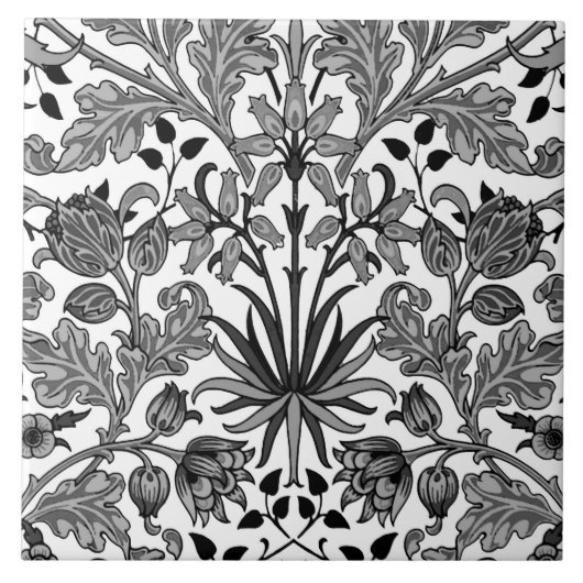 William Morris Hyacinth Print, Grau, Schwarz & Wei Fliese (Vorderseite)
