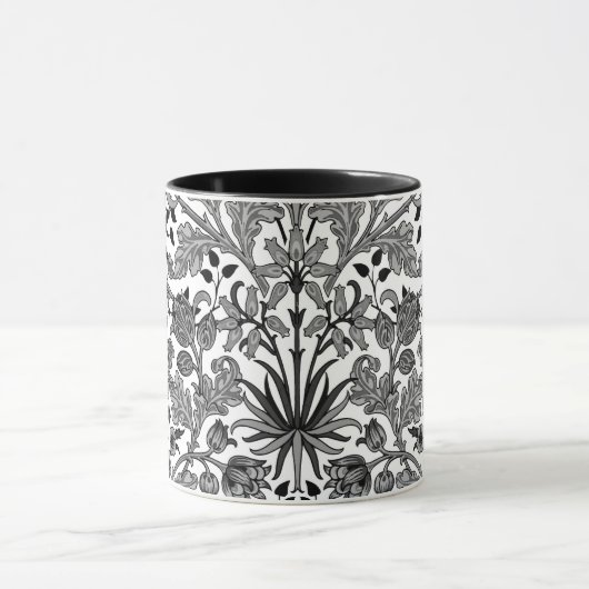 William Morris Hyacinth Print, grau, schwarz & wei Tasse (Zentrum)