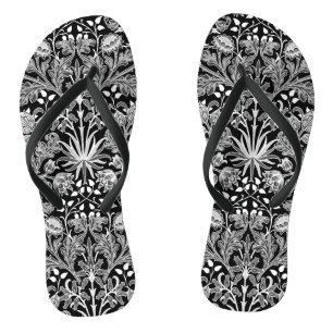 William Morris Hyacinth Print, Schwarz und Weiß Badesandalen