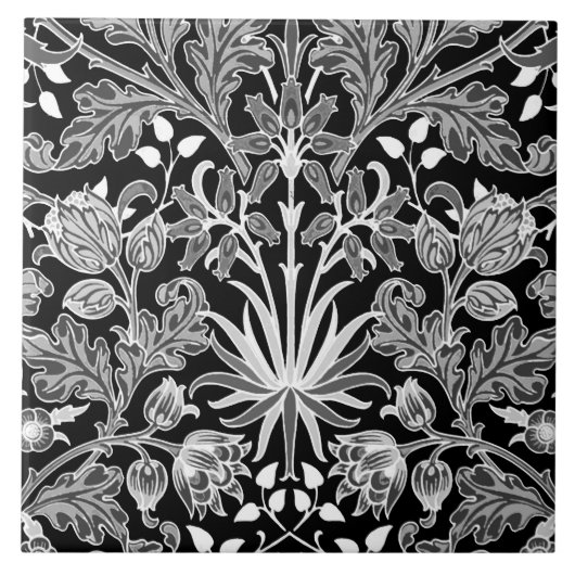 William Morris Hyacinth Print, Schwarz und Weiß Fliese (Vorderseite)