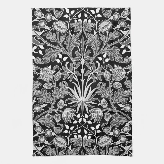 William Morris Hyacinth Print, Schwarz und Weiß Geschirrtuch (Vertikal)
