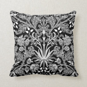William Morris Hyacinth Print, Schwarz und Weiß Kissen