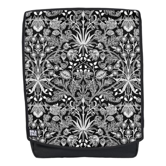 William Morris Hyacinth Print, Schwarz und Weiß Rucksack (Vorderseite)