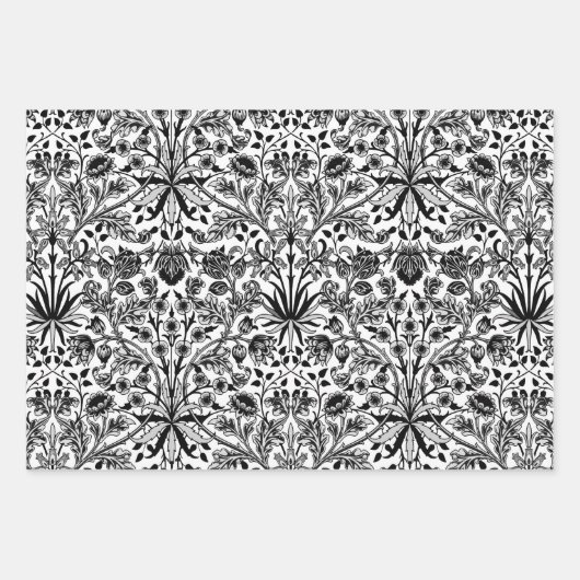 William Morris Hyacinths, Schwarz/Weiß, Rosa, Blau Geschenkpapier Set (Vorderseite)