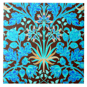 William Morris Hyazinthen-Druck, Aqua und Braun Fliese