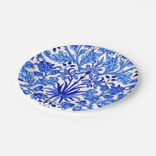 William Morris-Hyazinthen-Druck, Kobalt-Blau u. Pappteller (Schrägansicht)