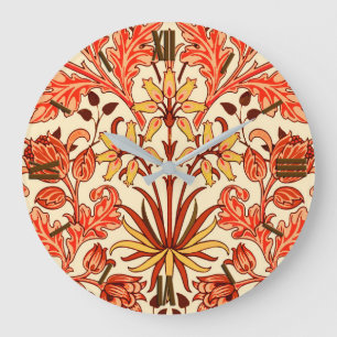 William Morris-Hyazinthen-Druck, Orange und Rost Große Wanduhr