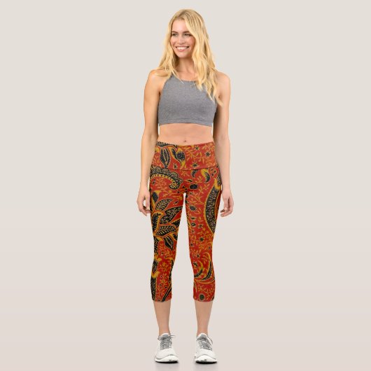 William Morris India Red Floral Capri Leggings (Vorderseite)