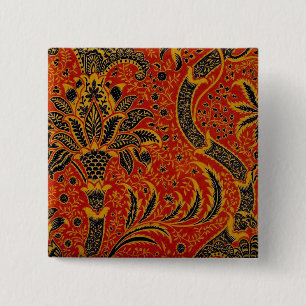 William Morris India Rot Blumen Vintage Klassiker Button