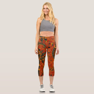 William Morris India Rot Blumen Vintage Klassiker Capri Leggings