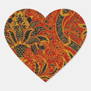 William Morris India Rot Blumen Vintage Klassiker Herz-Aufkleber