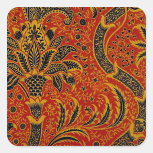 William Morris India Rot Blumen Vintage Klassiker Quadratischer Aufkleber