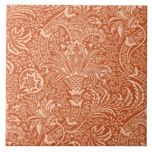 William Morris Indian, Coral Orange und Peach Fliese (Vorderseite)