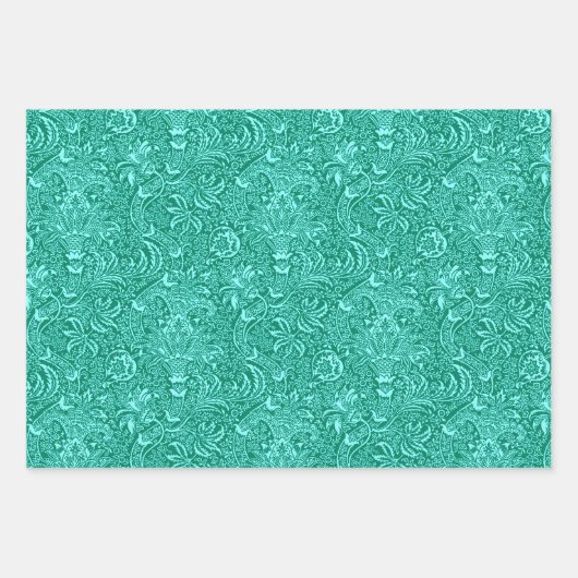 William Morris Indian, Fuchsia Pink, Grau, Aqua Geschenkpapier Set (Vorderseite 3)