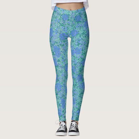 William Morris Inspired Blue Floral Patterned Leggings (Vorderseite)