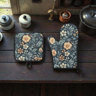 William Morris Inspired Botanical Style Pattern Ofenhandschuh & Topflappen-Set