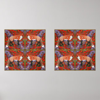 William Morris Inspired Fox with poppies bluebell Bilderwand Sets