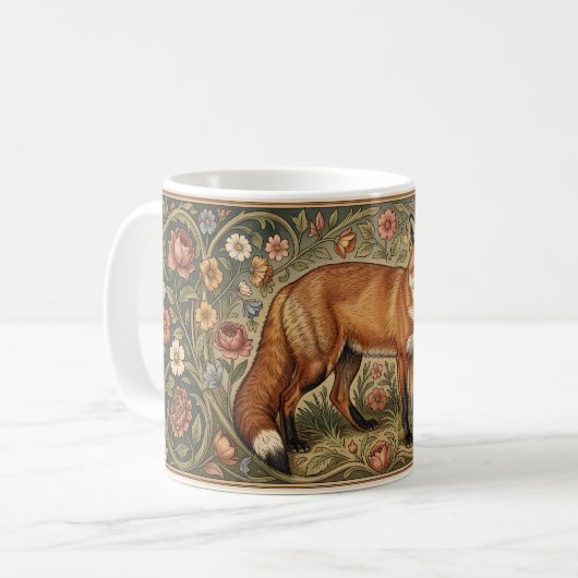 William Morris Inspired Pattern Fox in Flowers Kaffeetasse (Vorderseite Links)