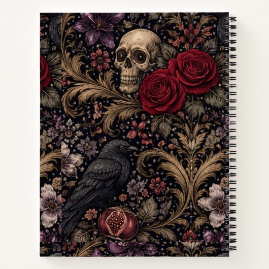 William Morris Inspired Pattern Gothic Skulls Notizblock (Rückseite)