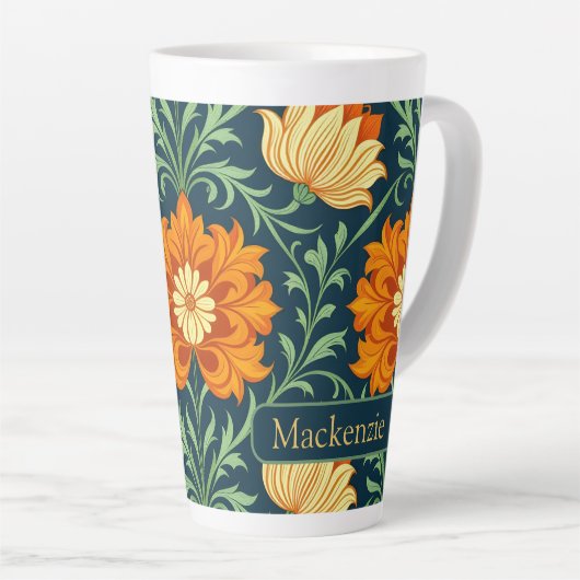 William Morris Inspired Pattern Orange Flower Milchtasse (Rechte Ecke)