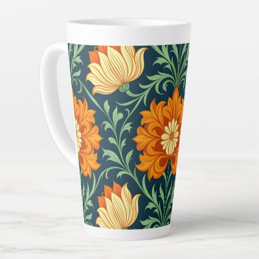 William Morris Inspired Pattern Orange Flower Milchtasse (Linke Ecke)