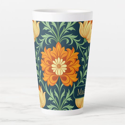 William Morris Inspired Pattern Orange Flower Milchtasse (Vorderseite)