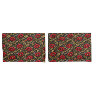 William Morris Inspired Pattern Red Poppy Kissenbezug