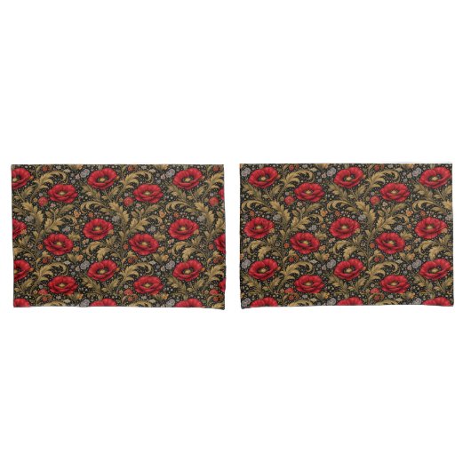 William Morris Inspired Pattern Red Poppy Kissenbezug (Vorderseite-Set)