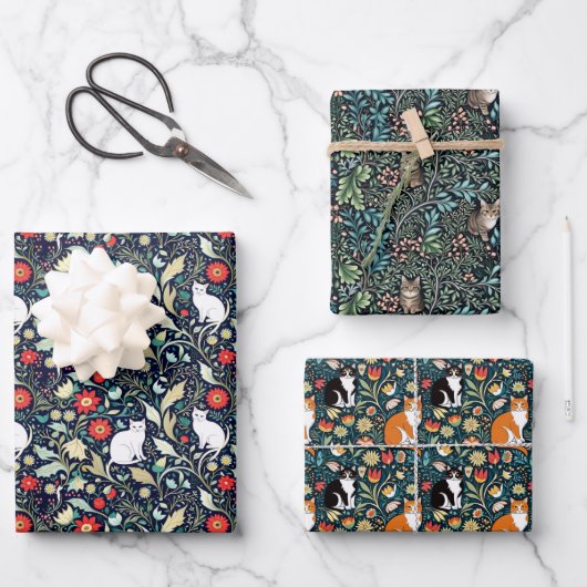 William Morris Inspiriert Cats Vines & Blume Geschenkpapier Set (Vorderseite)