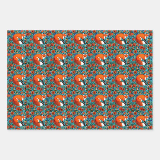 William Morris Inspiriert Hirsche, Fox und Kaninch Geschenkpapier Set (Vorderseite 2)