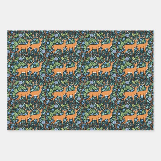 William Morris Inspiriert Hirsche, Fox und Kaninch Geschenkpapier Set (Vorderseite)