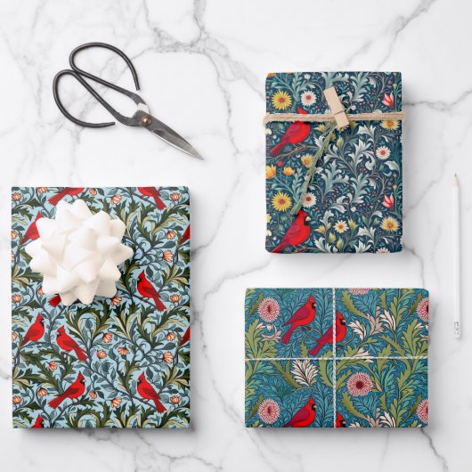 William Morris Inspiriert Kardinäle, Weinkeller un Geschenkpapier Set (Vorderseite)
