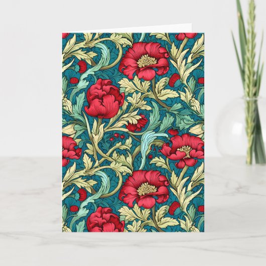 William Morris Inspiriert Red Blume Pattern Karte (Vorderseite)