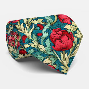 William Morris Inspiriert Red Blume Pattern Krawatte