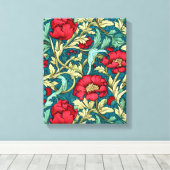 William Morris Inspiriert Red Blume Pattern Leinwanddruck (Insitu (Holzboden))