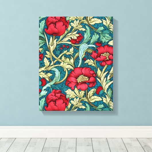 William Morris Inspiriert Red Blume Pattern Leinwanddruck (Insitu (Holzboden))
